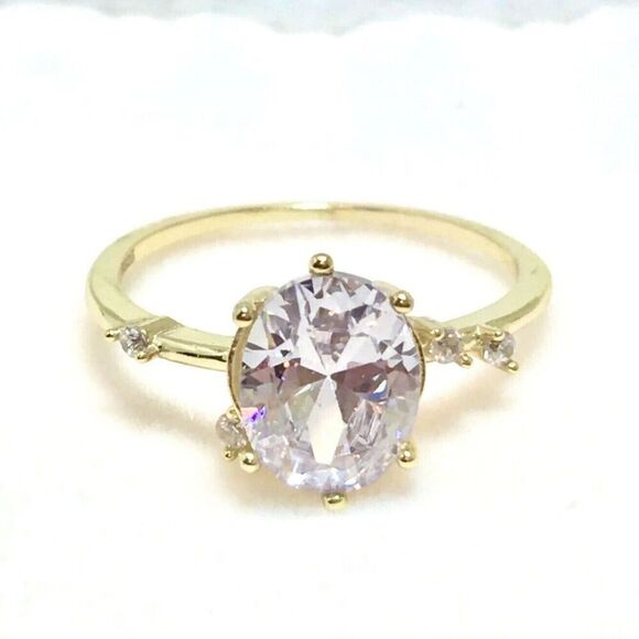 Yellow Gold Plated Sterling Silver Ring Size 7 CZ Baroque Asymmetrical 925 Band - Picture 1 of 15